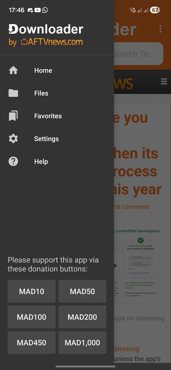 واجهة Downloader على شاشة هاتف أندرويد مع رابط تحميل